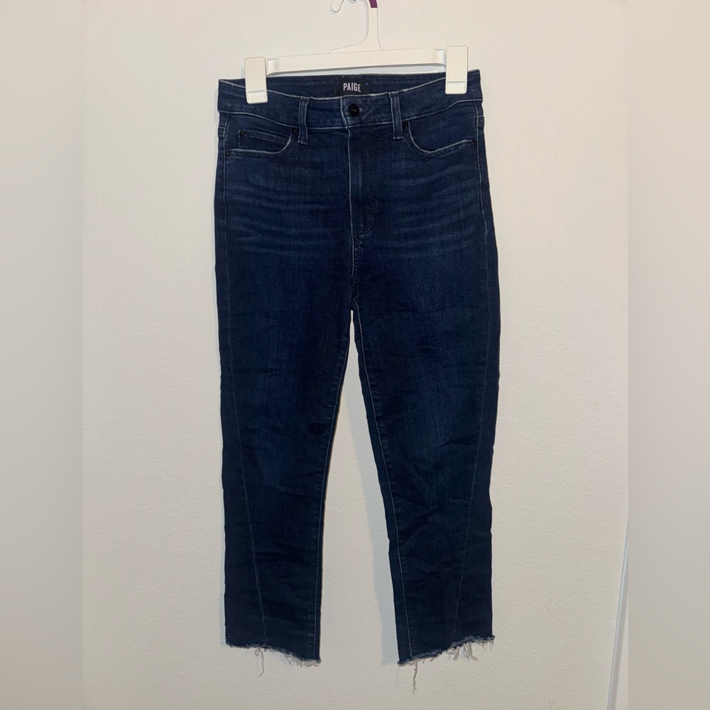 Paige Hoxton Slim Raw Hem Dark Wash Jeans